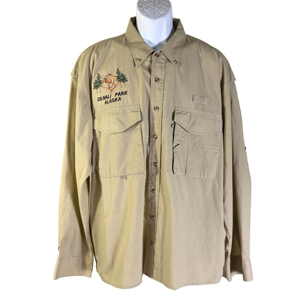 RIVER'S END Mens Long Sleeve Button Down DENALI PARK ALASKA Vented Fishing Shirt